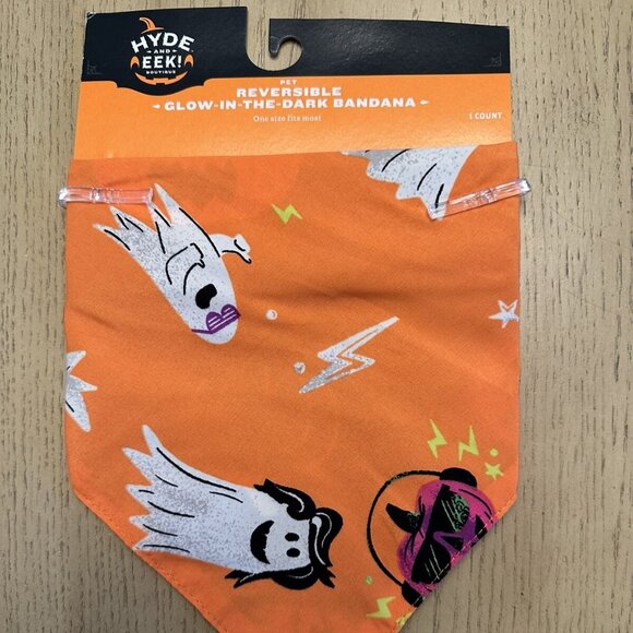 Hyde & EEK! Reversible Ghost & Pumpkin Glow-in-the-Dark Halloween Dog Bandana - Picture 2 of 4